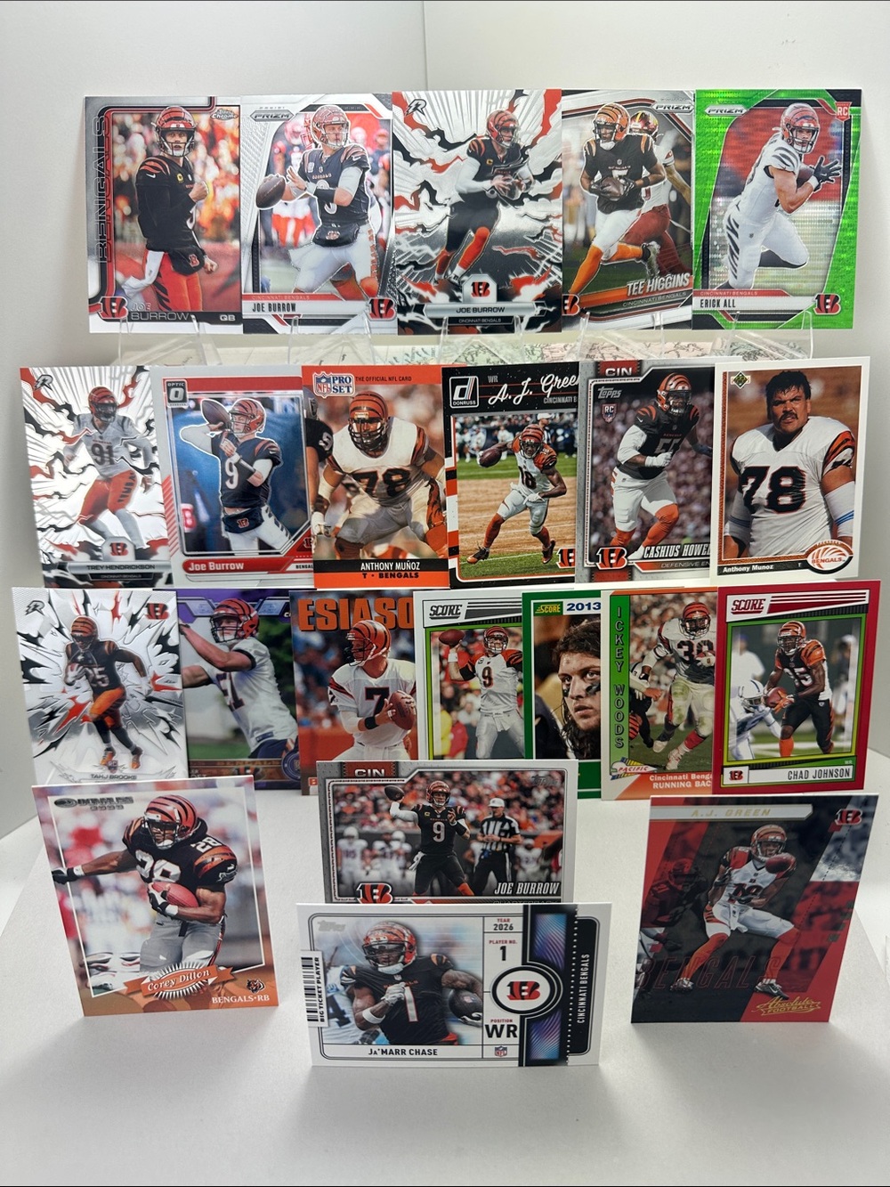 Joe Burrow Bengals lot of 22 w/ AJ Green/Chad Johnson/Munoz/Chase/Palmer